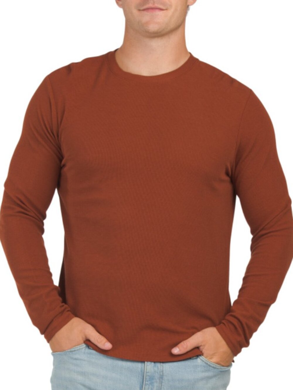 NN07 Men's Red Brown Cotton Blend Long Sleeve Crewneck Shirt
